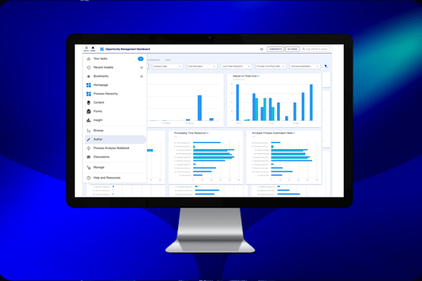 BusinessOptix platform dashboard showing process mapping and process analysis software identifying bottlenecks, risks, and automation opportunities.